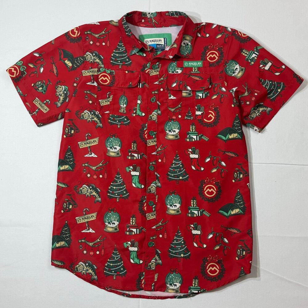 Magellan Outdoors Boys XL 18-20 Laguna Madre Christmas Holiday Fishing Shirt